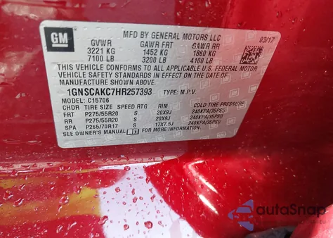 2017 Chevrolet Tahoe C1500 Ls z USA, uszkodzony, nr VIN 1GNSCAKC7HR257393